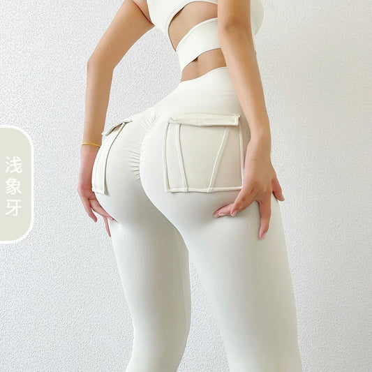 IDALEI Cargo Wind Fitness Pants Women With Pocket Sports Leggings Stretch High Waist Peach Hip Yoga Pants Long Pants To Wear