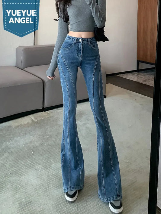 IDALEI Women Sexy Push Up High Waist Wide Leg Skinny Pants Spring Autumn Stretchy Long Denim Pants Lady Trousers Casual Slim Fit Jeans
