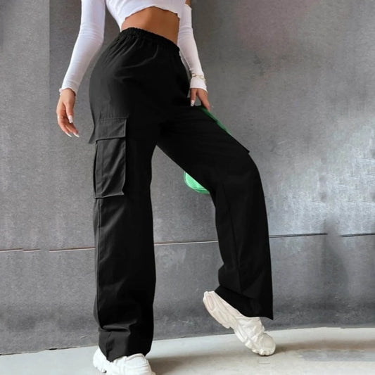 IDALEI Women's Wide Leg Cargo Pants with Solid Color Pockets Loose Fit Young Girls Fashion Oversize Street wear Hip Hop Trousers Y2k